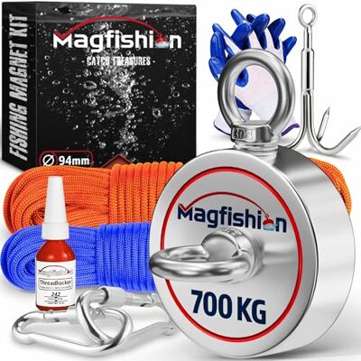 Magfishion Calamita Potente Set di Magnete da Pesca 700 KG (2x 350kg) Ø94mm Magneti al Neodimio Calamite Potenti con 2 Corde, Grappino & Guanti Magnet Fishing Magfishion Calamita Potente Set di Magnete da Pesca 700 KG (2x 350kg) Ø94mm Magneti al Neodimio Calamite Potenti con 2 Corde, Grappino & Guanti Magnet Fishing