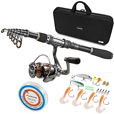 PLUSINNO Canna da pesca telescopica e mulinello Combo Kit completo, canna da pesca in fibra di carbonio, 12+1 cuscinetti schermati in acciaio inox BB Spinning Reel PLUSINNO Canna da pesca telescopica e mulinello Combo Kit completo, canna da pesca in fibra di carbonio, 12+1 cuscinetti schermati in acciaio inox BB Spinning Reel