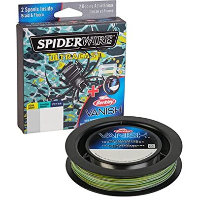 Spiderwire Ultracast Braid Vanish Bobina doppia in fluorocarbonio, 6,8 kg, colore Aqua Camo con 13,6 kg di piombo fluoro trasparente, 150 m Spiderwire Ultracast Braid Vanish Bobina doppia in fluorocarbonio, 6,8 kg, colore Aqua Camo con 13,6 kg di piombo fluoro trasparente, 150 m