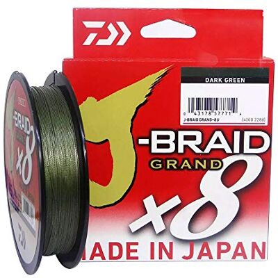 Daiwa , J-Braid x8 Filo intrecciato grande, 271 m, testato 29,5 kg, diametro 40,6 cm, verde scuro Daiwa , J-Braid x8 Filo intrecciato grande, 271 m, testato 29,5 kg, diametro 40,6 cm, verde scuro