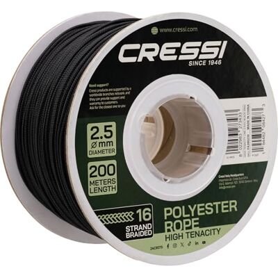 CRESSI dal 1946 High Tenacity Line for Reel Ø2.5mm Black 200m Bobina Cavo/Sagola in Poliestere Alta Tenacità Ø2,5mm Ideale per Mulinelli Attrezzi Pesca Sub, Nero, 200m, Unisex CRESSI dal 1946 High Tenacity Line for Reel Ø2.5mm Black 200m Bobina Cavo/Sagola in Poliestere Alta Tenacità Ø2,5mm Ideale per Mulinelli Attrezzi Pesca Sub, Nero, 200m, Unisex