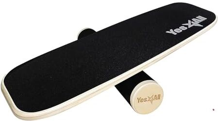 Yes4All Balance Board Trainer, superficie liscia e rullo rivestito in TPE spesso; tavola da allenamento in legno per tutti i livelli di allenamento, stabilità e forza del core