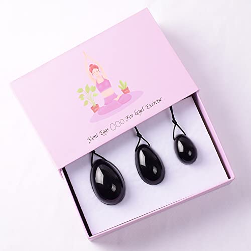 MiZuh Yoni Egg Set Massaggio Uovo 3 pezzi Set Giada Cristallo Quarzo rosa Yoni Ball Massaggiatore muscolare per esercizi di Kegel, ossidiana