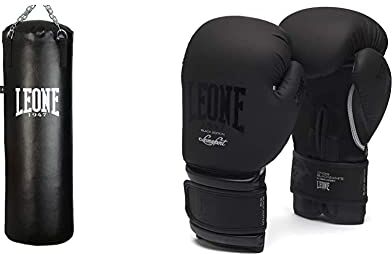 Leone Sacco Allenamento Made In Italy, Nero, 30 Kg Esclusiva Amazon & Gn059 Guantoni Boxe Black Edition, Unisex – Adulto, Nero, 12Oz