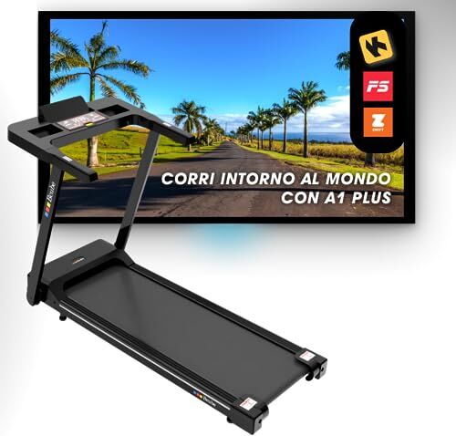 Bcube A1Plus Tapis roulant elettrico, Prodotto italiano, 12 programmi di allenamento, Bluetooth, App Kinomap, Fitshow e Zwift, Richiudibile salvaspazio, Hand pulse, Gesture control