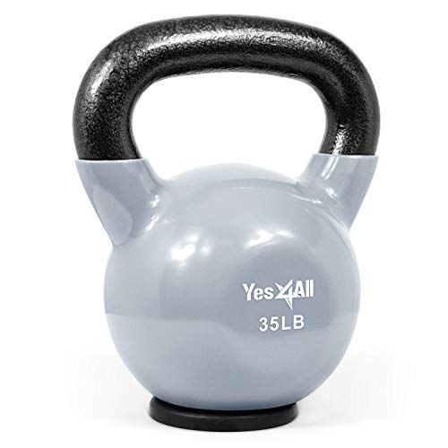 Yes4All Kettlebell in ghisa rivestita in vinile con base in gomma protettiva, grigio, 15,8 kg