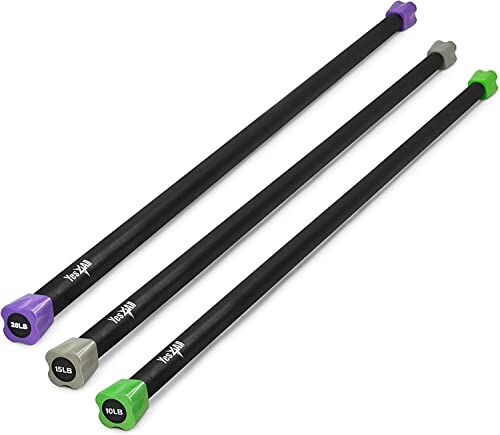 Yes4All Total Body Workout Weighted Bar, Weighted Workout Bar, Body Bar For Exercise, Aerobics, and Yoga, Strength Training (Set 4.5 + 6.8 + 9 kg)