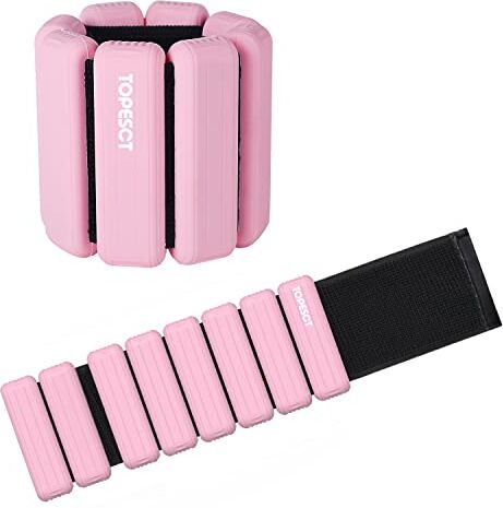 TopEsct Pesi da polso regolabili – Set di 2 (0,5 kg ciascuno)   Braccialetti da polso e caviglia per yoga, danza, sbarra, pilates, cardio, aerobica, camminata (rosa) (0,9 kg/ciascuno, rosa)