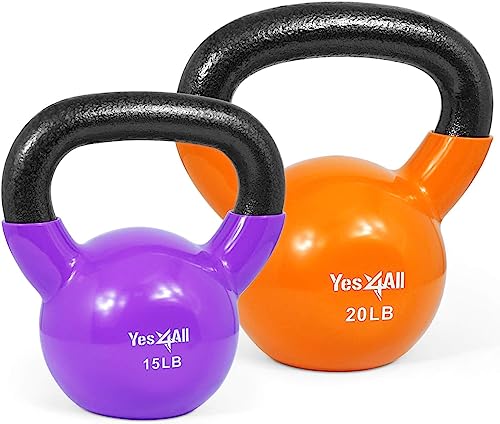 Yes4All Kettlebell in ghisa rivestita in vinile, multicolore Set da 6,8 + 9 kg