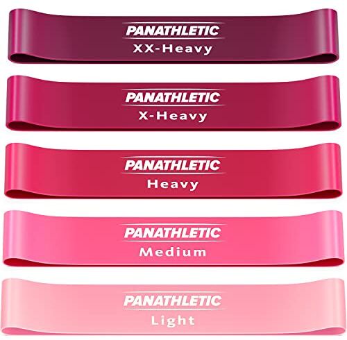 Panathletic Elastici Fitness, Set di 5 Bande – 5 Livelli di Resistenza, Guida agli Esercizi, eBook in Italiano, Borsa da Trasporto – 5x elastico palestra, fasce elastiche, banda elastica, fascia per uomo e donna