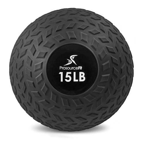 ProsourceFit Slam Medicine Balls 15 lbs Tread Textured Grip Dead Weight Balls for Cross Training, Strength and Conditioning Exercises, Cardio and Core Workouts, Black