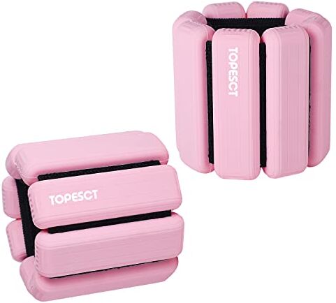 TopEsct Set di 2 pesi da polso regolabili (0,5 kg ciascuno)   Braccialetto indossabile per polso e caviglia, per yoga, danza, sbarra, pilates, cardio, aerobica, camminata (0,5 kg/ciascuno, rosa)