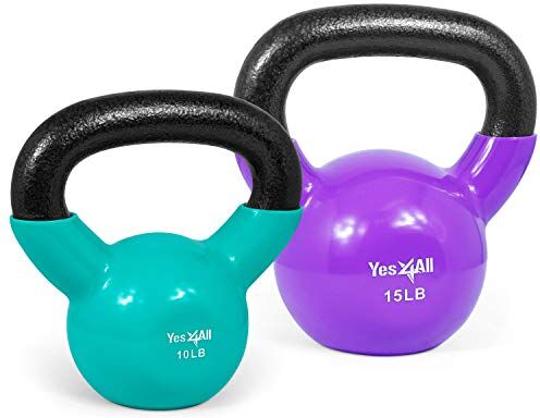 Yes4All Kettlebell in ghisa rivestita in vinile, multicolore Set da 4,5 + 6,8 kg