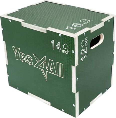 Yes4All , Plyo Box 3 in 1 Antiscivolo, in Legno, Verde, 16 x 14 x 12 Unisex, 6 Rings