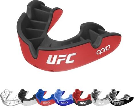 Opro Nuovo paradenti UFC Silver sportivo per adulti e ragazzi con custodia, scudo gengivale con tecnologia di adattamento rivoluzionaria per UFC, MMA, boxe, sport da combattimento (UFC-Rosso, Adulto)