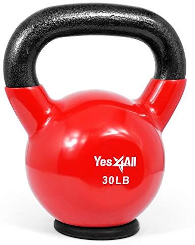 Yes4All Kettlebell in ghisa rivestita in vinile con base in gomma protettiva, rosso, 13,6 kg