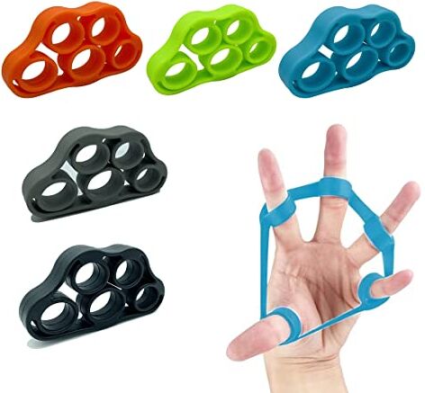 NIANOPKM 5 Pack Trainer per dita in silicone, anello per allenamento per dita in silicone, fasce di resistenza per dita per migliorare l'arrampicata flessibile della chitarra