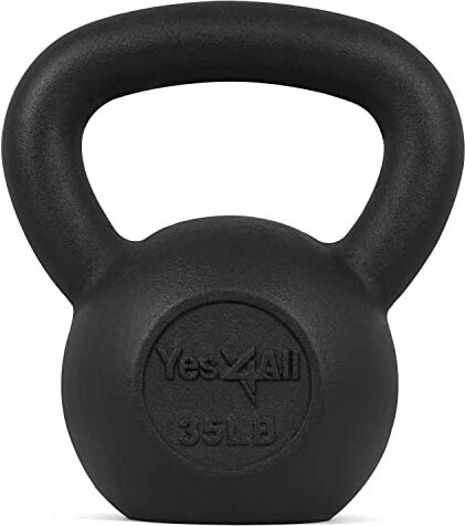 Yes4All KJ24 Peso Kettlebell solido in ghisa, 15,8 kg, nero