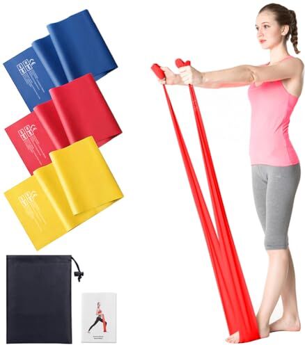 Fokky Elastici Fitness (3 Pezzi), 2m Bande Elastiche Fitness con 3 Livelli di Resistenza, Fascia elastico fitness Esercizi Ideale per Yoga, Pilates，Allenamento di Forza e Flessibilità,Stretching -Con Borse