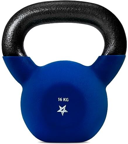 Yes4All E3HH Kettlebell rivestite in neoprene, Kettlebell per allenamento della forza 16KG Blu scuro