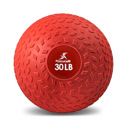 ProsourceFit Slam Medicine Balls 30 lbs Tread Textured Grip Dead Weight Balls for Cross Training, Strength and Conditioning Exercises, Cardio and Core Workouts, Red