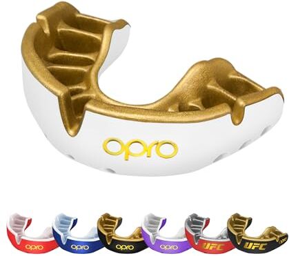 Opro NUOVO paradenti Gold Level, paradenti sportivi per bambini, con una tecnologia di adattamento rivoluzionaria per boxe, lacrosse, MMA, arti marziali, hockey e tutti gli sport di contatto