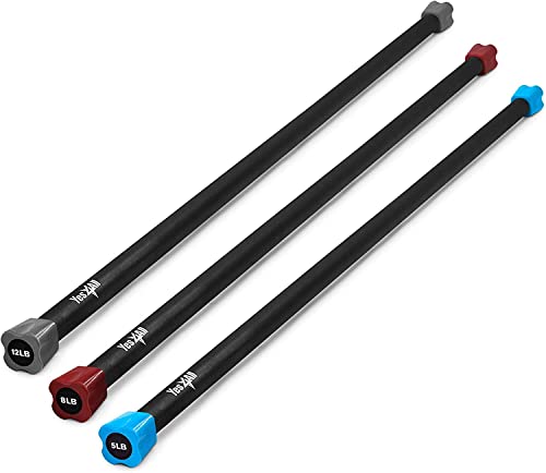 Yes4All Total Body Workout Weighted Bar, Weighted Workout Bar, Body Bar For Exercise, Aerobics, and Yoga, Strength Training (Set 2.2 + 3.6 +5.4 kg)