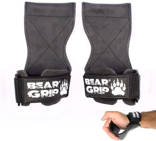 Bear Multi Grip Straps/Hooks, Premium Cinghie/Ganci per Sollevamento Pesi, Guanti Pesanti di Alta Qualità (standard in gomma)