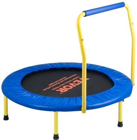 VEVOR Trampolino Pieghevole Rotondo Diametro 92cm per Bambini Trampolino Salvaspazio Pieghevole con Maniglia di Protezione Uso Interno Esterno da Giardino Cortile Casa per Bambini, Trampolino Bambini