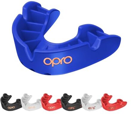 Opro Nuovo paradenti sportivo Bronze per adulti e ragazzi con custodia e dispositivo di adattamento, per hockey, lacrosse, rugby, MMA, boxe e altri sport di contatto e da combattimento (Nero, Adulto)