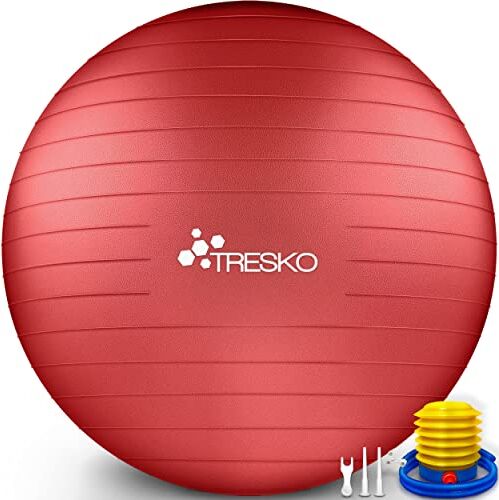 TRESKO ® Palla da Ginnastica a Prova di Strappo   Palla da Seduta   Palla da Yoga   con Pompa   300 kg   Rosso   75cm