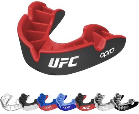 Opro Nuovo paradenti UFC Silver sportivo per adulti e ragazzi con custodia, scudo gengivale con tecnologia di adattamento rivoluzionaria per UFC, MMA, boxe, e sport da combattimento (UFC Nero, Adulto)