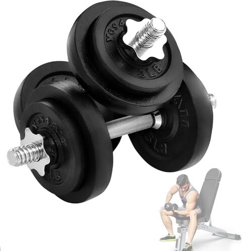 Yes4All 20kg 27kg Ghisa Manubri Regolabili Set con Prolunga Barra della Maniglia, Set Bodybuilding Attrezzi bilanciere con Dischi ghisa per Home Gym, Pesistica Fitness