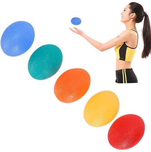 ZJchao 5 Pezzi Palline Grip a Forma di Uovo, Palline Antistress Terapia della Mano, Attrezzatura per Esercizi per Mano con Palla da Arrampicata, Rafforzamento di Mani e Dita e Allevia il Dolore articolare (Giallo+Arancione+Rosso+Blu+Verde)