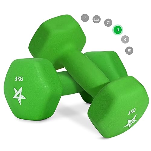 Yes4All Neoprene Dumbell Pair 3 kg Hand Weight Strength Training for Home Gym Fitness 3KG Green