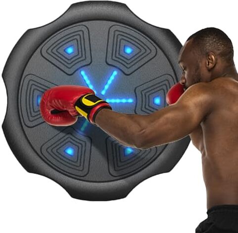 Luckxing Macchina da boxe musicale, Musica da boxe montata a parete, Punzonatrice illuminata a LED, Tappetini bersaglio da parete ricaricabili da 2000 mAh per fitness familiare, allenamento Focus