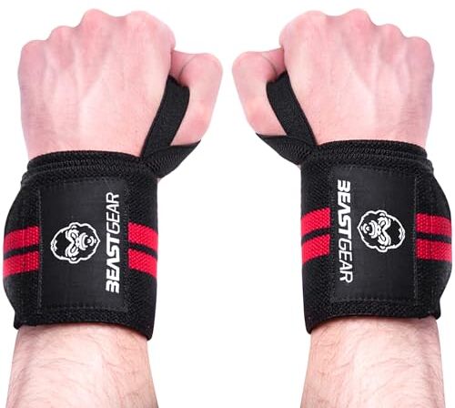 Beast Gear Fasce Polsi Palestra in Neoprene Cinghie per Sollevamento Pesi e Stacchi da Terra, Uomo e Donna Accessori Fitness Per Bodybuilding e Powerlifting