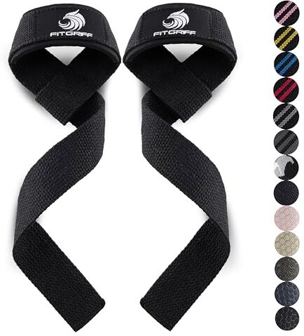 Fitgriff ® Straps Palestra Fascette Sollevamento Pesi Fasce, Cinghie per Stacchi, Gym, Lifting Accessori Bodybuilding (Normale (Oltre 16cm Polso), Original Black)