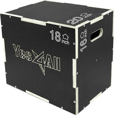 Yes4All Plyo in legno antiscivolo, 3 in 1, colore: nero, 50,8 x 45,7 x 40,7 cm