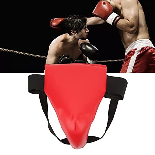 HURRISE Protezione Inguinale per Boxe Kickboxing Allenamento Assorbimento degli Urti Ventilato Sospensorio Regolabile Protezione Addominale Rosso (S)