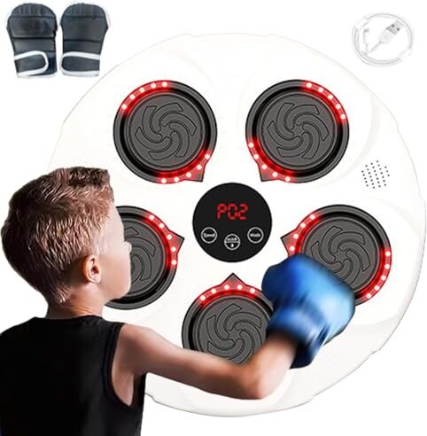 Generic Macchina per boxe musicale elettronica, pad per boxe musicale montato a parete Allenatore di boxe elettronico con guantoni da boxe,Attrezzatura da punzonatura con modalità luce, macchina da