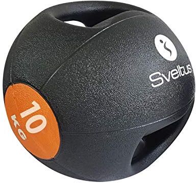 Sveltus Medicina Ball 10kg con Maniglie, Palla Unisex-Adulto, Nero/Arancione, (poids disponibles: 4, 6, 8 et 10 kg) (10)