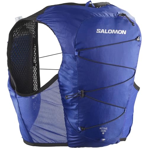 Salomon Active Skin 8 Gilet da Running compatibile con Soft Flask Unisex, Comfort a lunga durata, Idratazione ad accesso rapido, Scomparti ottimizzati, Blue, XS