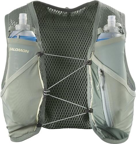 Salomon Active Skin 4 Gilet Idrici Unisex con Borracce per Idratazione Trail Running Escursionismo MTB Incluse, Facilità di Idratazione, Fit preciso, Tasche e scomparti ottimizzati, Verde, S