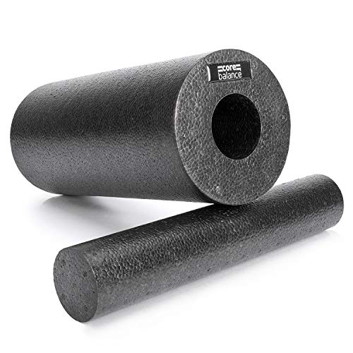 Core Balance Rullo Massaggio Profondo 2in1 Schiuma Alta Densità con Bastone-Per Dolore Alla Schiena e Tensioni Muscolari-Automassaggio, Fitness, Yoga, Fisioterapia 3 colori, 2 pezzi 33x15cm & 33x6cm