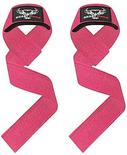 BEAST RAGE Cinghie per Sollevamento Pesi Imbottite, Supporto per i Polsi, Cinghie per Fitness e Palestra, con Presa Flessibile Gel Fasce Polsi Accessori Powerlifting Bodybuilding (Rosa)