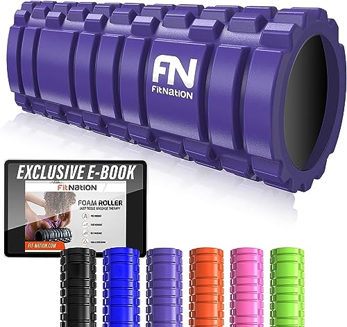 FIT NATION foam roller per massaggio muscolare con libretto d’esercizi, rullo ultra-leggero per alleviare in profondità il dolore. Ideale per tutti gli atleti, dai corridori ai ciclisti, così come i calciatori