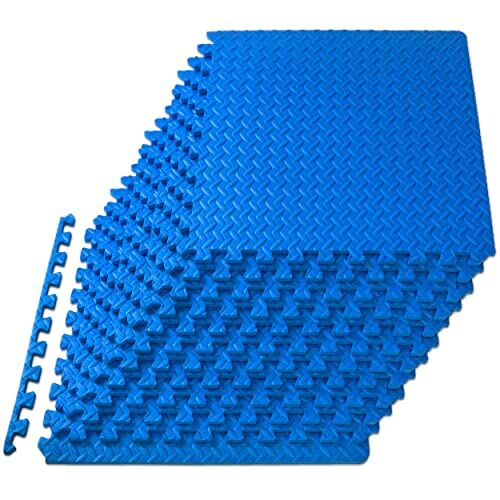 ProsourceFit Exercise Puzzle Mat, EVA Foam Interlocking Tiles Protective and Cushion Flooring for Gym Equipment, Exercise and Play Area, Blue 1/2 Inch 48 Sq Ft 12 Tiles