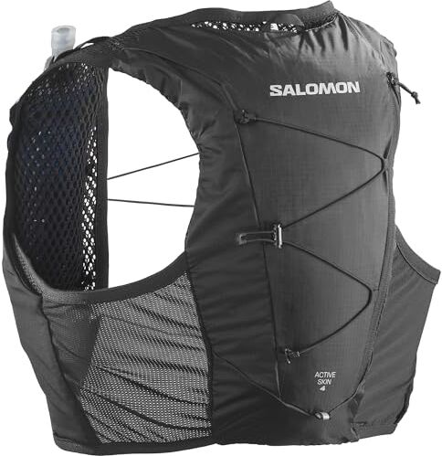 Salomon Active Skin 4 Gilet da Running con Flask Inclusi Unisex, Comfort a lunga durata, Idratazione facile, Scomparti ottimizzati, Nero, Black, XL