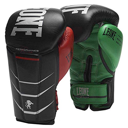 Leone Revo Performance, GUANTONI da Boxe Unisex Adulto, Nero/Rosso/Verde, 16oz